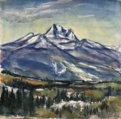残雪の妙高山 風景画 水彩画 原画　フレームなしのサムネイル