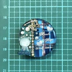 0222 ヘアゴム ポニーフック ストラップ ブルー クマ チェック柄のサムネイル
