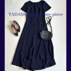 ◆美品◆タダシショージ◆半袖マキシフレアワンピース◆ストレッチ素材◆ネイビー◆M ◇美品◇タダシショージ◇半袖マキシフレアワンピース◇ストレッチ素材