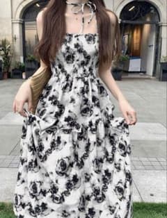 花柄 キャミソール ロングワンピース ホビ垢 ホワイトのサムネイル