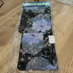 黒地に紫の花柄 浴衣 163cmのサムネイル