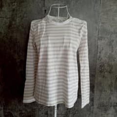 Human Woman Border Cut and Sew T-Shirt, Long Sleeve, Cotton, Size M