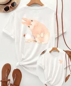 小鳥とウサギ　半袖Tシャツ　Lサイズのサムネイル
