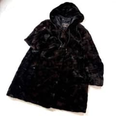 2XL相当 SAGA MINK ロングコート シェアードミンク レア ダイヤ模様 高級 SAGA MINK シェアードミンク フード付きロングコート メンズM相当