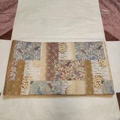 袋帯 美品 秀品 葉と実 花 唐織 銀糸 ベージュ 六通 正絹のサムネイル