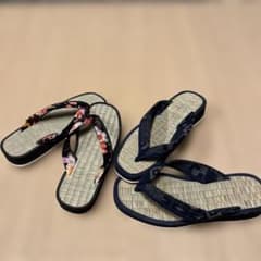 草履 2足セット 23cm&25cm 花柄 紺地 畳表風のサムネイル
