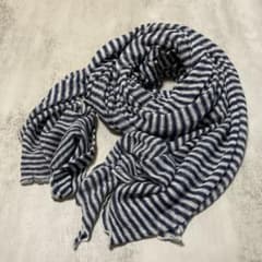 新品 /イタリア製 ネイビー × ホワイト ボーダー リネン 麻 ストール