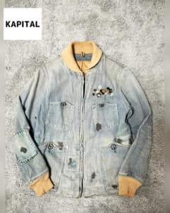 KAPITAL キャピタル ヴィンテージ加工 ヒッコリー ストライプ コート キャピタルBORO襤褸ペイント/グランジ加工/ヒッコリーストライプデニム