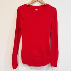 OLD NAVY レッド　赤　長袖　ワッフル素材　M カットソー