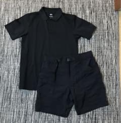 UNIQLO ブラック　ポロシャツ ショートパンツ　Lサイズのサムネイル