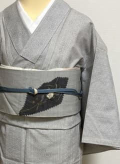 単衣 着物 亀甲模様 紬 名古屋帯 セット グレー - メルカリ