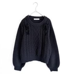 Majestic Legon Lace-Up Glitter Knit Cable Knit Black M