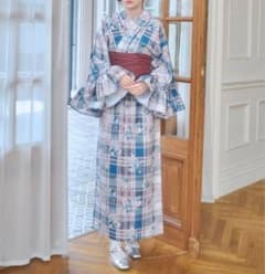 lovilyn 浴衣 セパレート浴衣 フリル袖 チェック柄 浴衣 帯セット