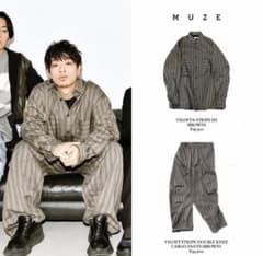 MUZE ストライプシャツ・カーゴパンツセットアップ Brown 山中拓也着用
