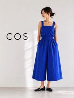 COS バックオープン サロペット オールインワン ワイドパンツ 青 XS
