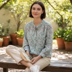 美品 イザベルマランエトワール 花柄ブラウス 34 ブルー ミントグリーン 美品 イザベルマランエトワール 花柄ブラウス 34 ブルー ミント