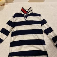 TOMMY HILFIGER ネイビー/ホワイト ストライプ ポロシャツ Lのサムネイル