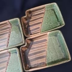 織部(おりべ)を食卓に」 織部焼き角皿(幅15.5×12cm) 4客セット骨董