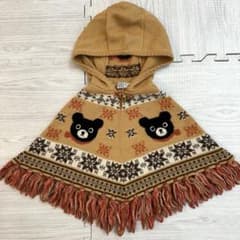 DOUBLE.B ミキハウス ポンチョ ニット フリンジ クマ ノルディック柄