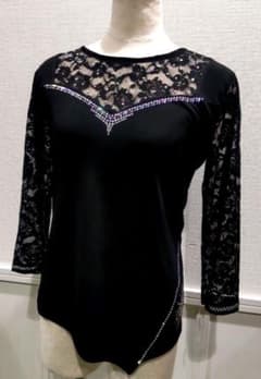 【極美品】新品　LL　高級ラインストーン 社交ダンストップス 黒 レース b08 社交ダンス、カラオケ用 ラインストーン付きレーストップス 黒 - メルカリ