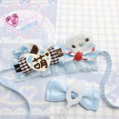 ぬい服 チョコ ヘッドドレス いちご 水色 10cm ハンドメイド 萌え