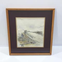 額装 ペン画 水彩画 作品 函館市 七財橋 風景 サイン有り インテリア 額飾り