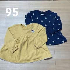女の子 95 トップス 2枚セット 長袖 花柄 ネイビー イエローのサムネイル