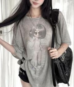 ViViDAYビッグシルエットデザイン天使プリント透け半袖ｔシャツのサムネイル