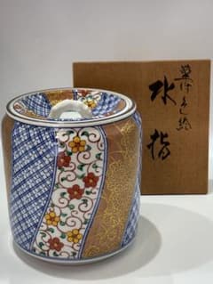 Ｎ６３３　水指　『橋本龍岳造』『赤絵花鳥図』『細水指』　共箱　茶道具 茶道具 染付水指 橋本龍岳 水指 共箱 - メルカリ