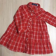 Aラインでひらひら☆チェック柄シャツワンピ90cmのサムネイル
