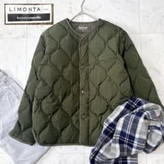 美品 オーシバル リモンタナイロン ダウン ノーカラー キルティング 