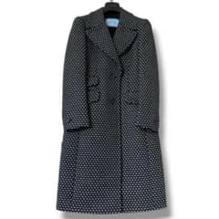 未使用級 PRADA 千鳥格子ドット柄ウール チェスターコート ブラック 未使用級 PRADA 千鳥格子ドット柄ウール チェスターコート ブラック