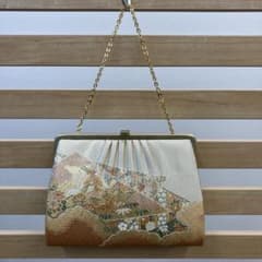美品 帯地　和装バッグ 礼装用 金糸 亀甲 花菱 扇面 披露宴 成人式