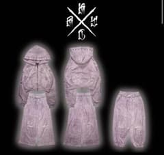「美品」KRY ビンテージ風 スタッズダメージセットアップ パーカー ピンクのサムネイル