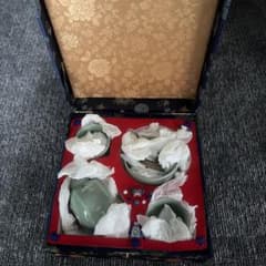青磁 急須 湯呑みセット 鶴柄 ギフトボックス入りのサムネイル