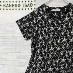 KANEKO ISAO カネコイサオ　花柄半袖ワンピース ウエストリボン付き カネコイサオ KANEKO ISAO 蓮 ブーケ プリント ワンピース ポリ
