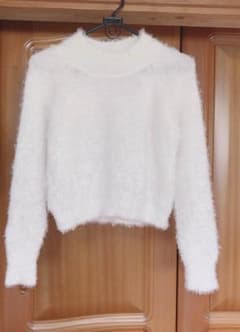 レディース トップス セーター ホワイト モヘア ニット ショート丈 冬服のサムネイル