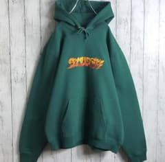 【極美品】ステューシー 刺繍ロゴ ファイヤーロゴ パーカー M 緑のサムネイル