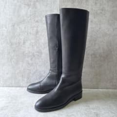 REMME ブラックレザー ロングブーツ サイドファスナー REMME（レメ） ロングブーツ レディース Wedge-Heel Long Boots