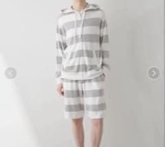 フード付きストライプルームウェアセットのサムネイル