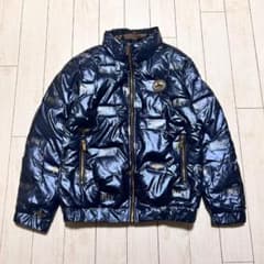 BUY ダウンジャケット ダックダウン 撥水加工 艶 エレガント ネイビー 