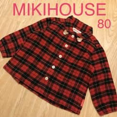 ミキハウス プッチーくん赤チェック シャツ80㎝のサムネイル
