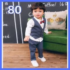 フォーマルスーツ 男の子 80 韓国 セットアップ 4点セット 上下セット 紺のサムネイル