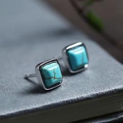 【匿名配送✨新品】ピアス　ターコイズ　四角　スクウェア　トルコ石　シルバー