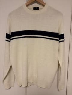 OLD UNIQLO クルーネックニット ボーダー柄 ホワイト×ネイビー Lのサムネイル
