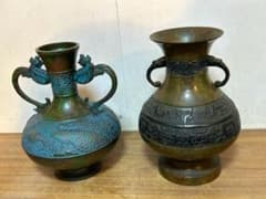 瑞峰造 花瓶 2点セット 金属工芸 美術品 伝統工芸 鳳凰/唐草模様 瑞峰造 花瓶 2点セット 金属工芸 美術品 伝統工芸 鳳凰/唐草模様