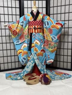 七五三　着物セット　7歳　水色　だらり帯　舞妓JAPAN STYLE　姉妹　双子 七五三 着物セット 7歳 水色 だらり帯 舞妓JAPAN STYLE 姉妹 双子