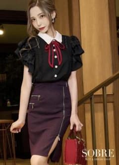 【️SOBRE】(ソブレ)刺繍ラッフルスリーブワンピース ミニ M キャバドレスのサムネイル