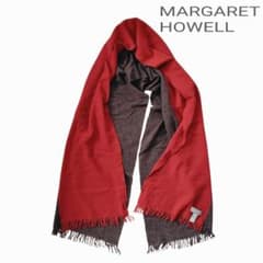 マーガレットハウエル バイカラー カシミヤ入り ストール マフラー 赤