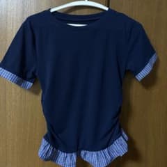 ネイビー ギンガムチェック フリル 半袖トップスのサムネイル